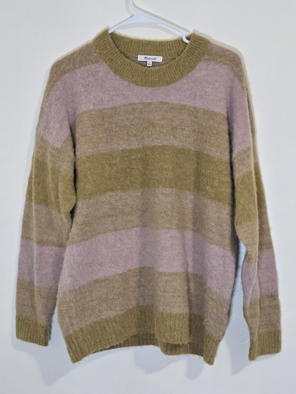 Madewell Alpaca Striped Otis Space Dye Pullover Sweater Size M Pink And Mustard